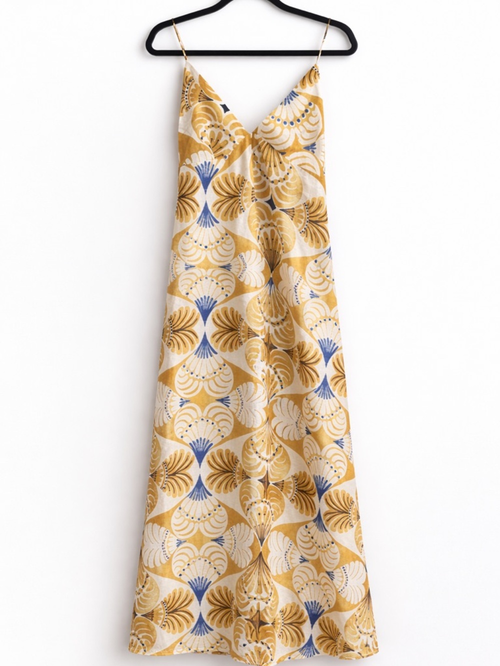 Zara Mustard Print Slip Maxi Dress Boho Resort Vacation Size S